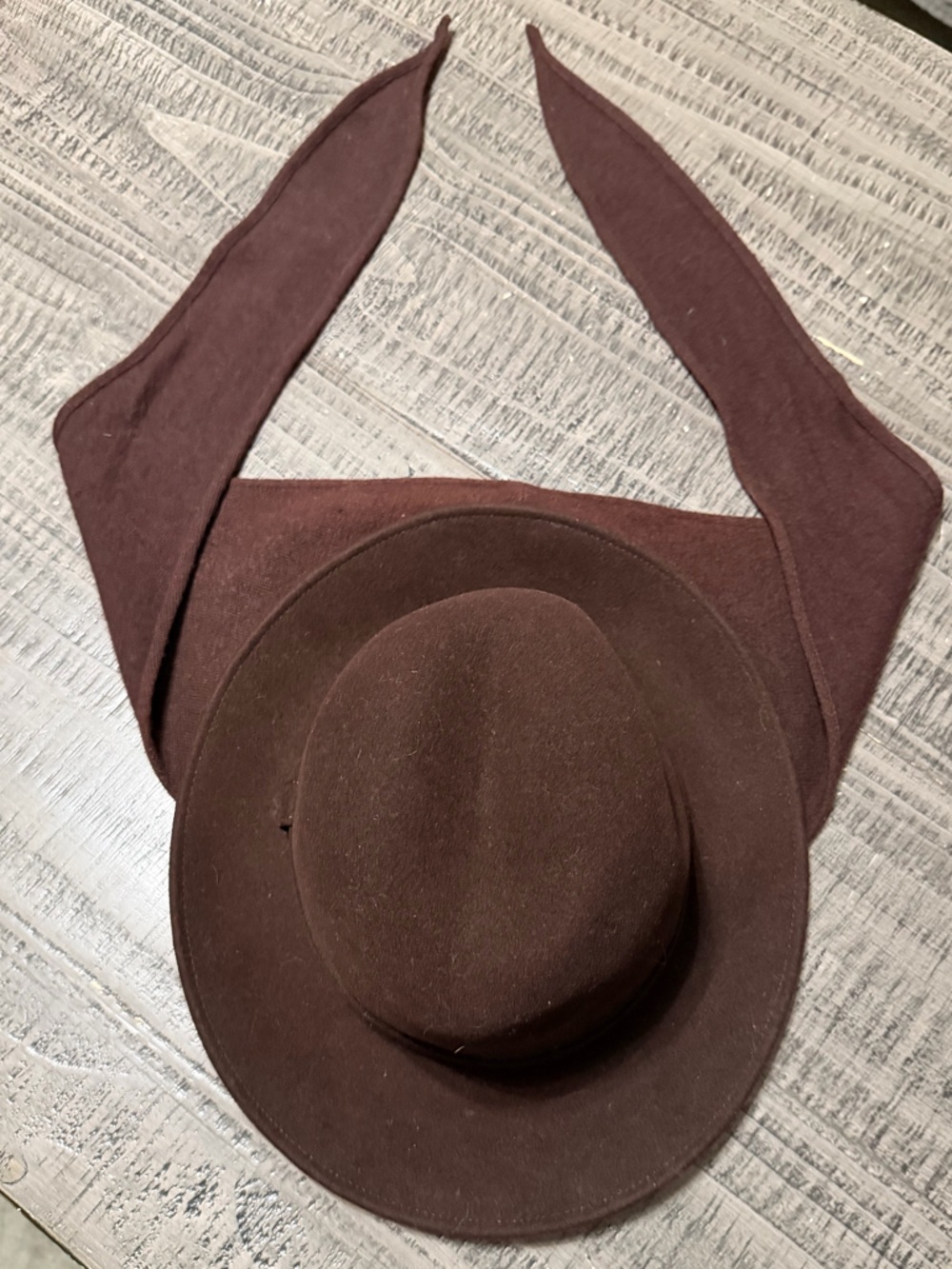 Adolfo Brown Felt Hat with Ribbon Tie